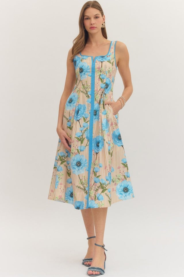entro dresses fall 2024 Entro Fall Garden Ecru Floral Puff Sleeve Cotton Midi Dress Small main image 1