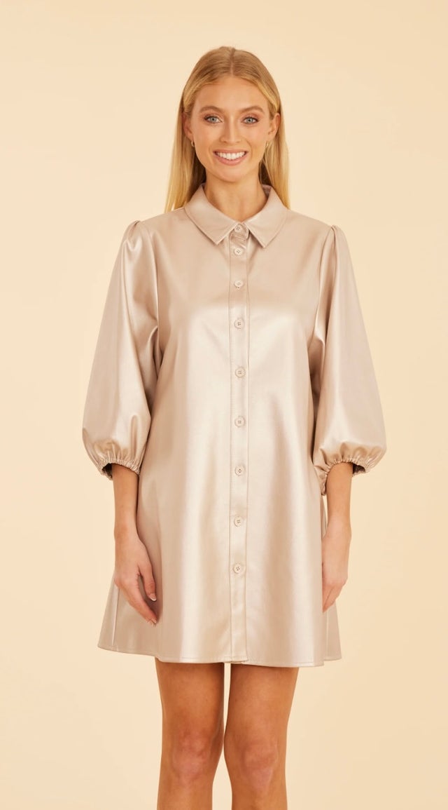chinese dress ladies Faux Leather Shirt Dress Aqua / M main image 0
