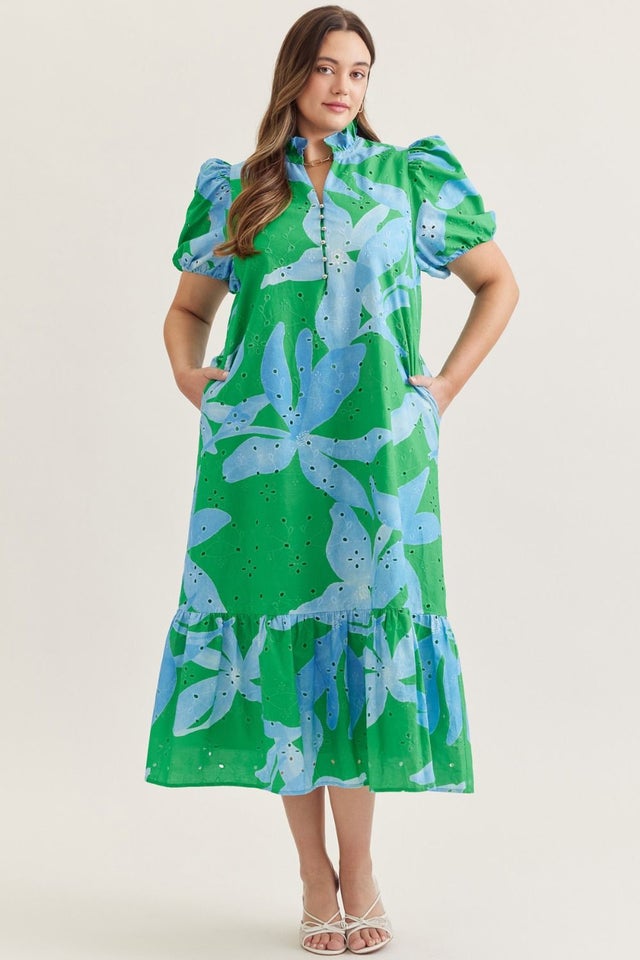green emerald velvet dress Entro Green Floral Stripe Midi Dress – 8.28 Boutique main image 1