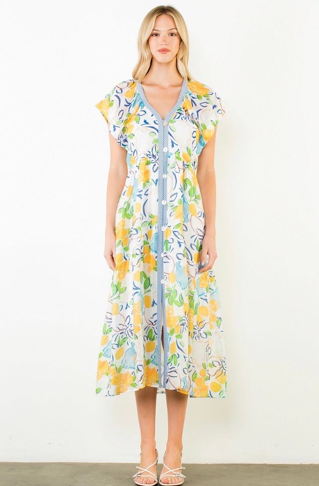 farm rio embroidered open-back dress Green Ayla Long Sleeve Ruffled Maxi Dress