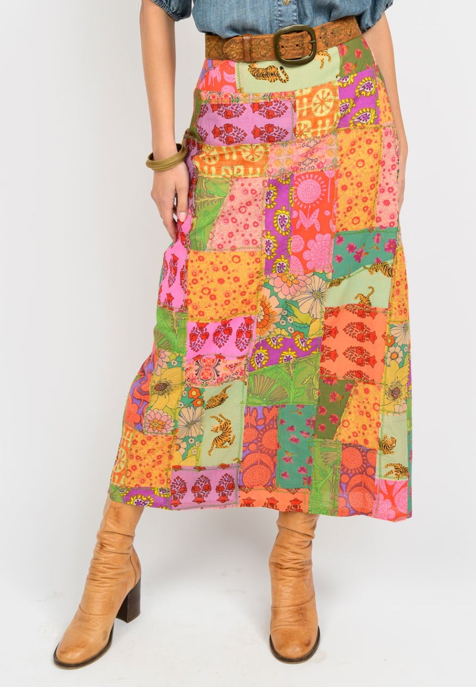 AMERI VINTAGE　LIBERTY PATCHWORK SKIRT Women's Handmade Patchwork Midi Skirt Liberty Morris Vintage
